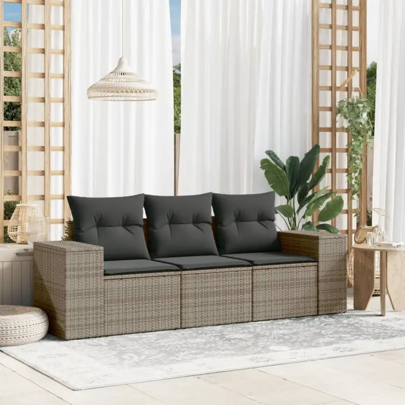 Poly rattan loungeset met gepoedercoat staal afmetingen en waterdichte tas - Grijs / Zonder tafel - Tuinsets