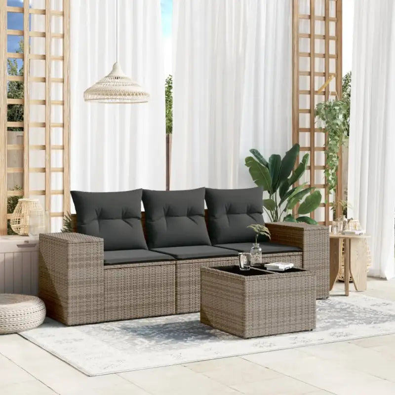 Poly rattan loungeset met gepoedercoat staal afmetingen en waterdichte tas - Grijs / Met tafel - Tuinsets