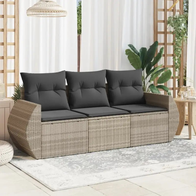Poly rattan loungeset met gepoedercoat staal en waterdichte tas - Lichtgrijs / Zonder tafel - Tuinsets