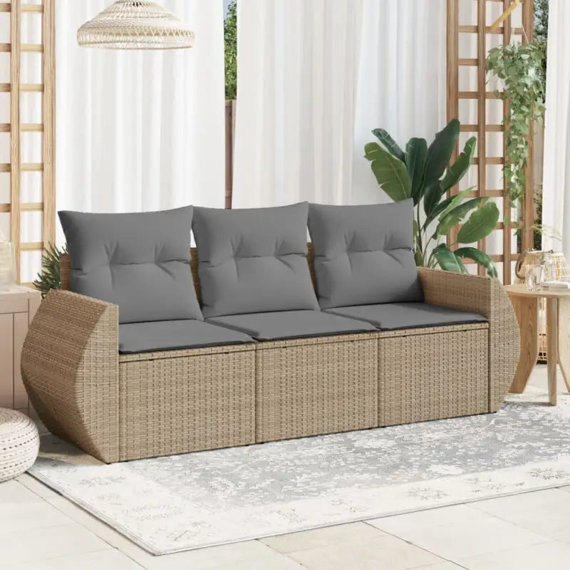 Poly rattan loungeset met gepoedercoat staal en waterdichte tas - Beige en grijs / Zonder tafel - Tuinsets