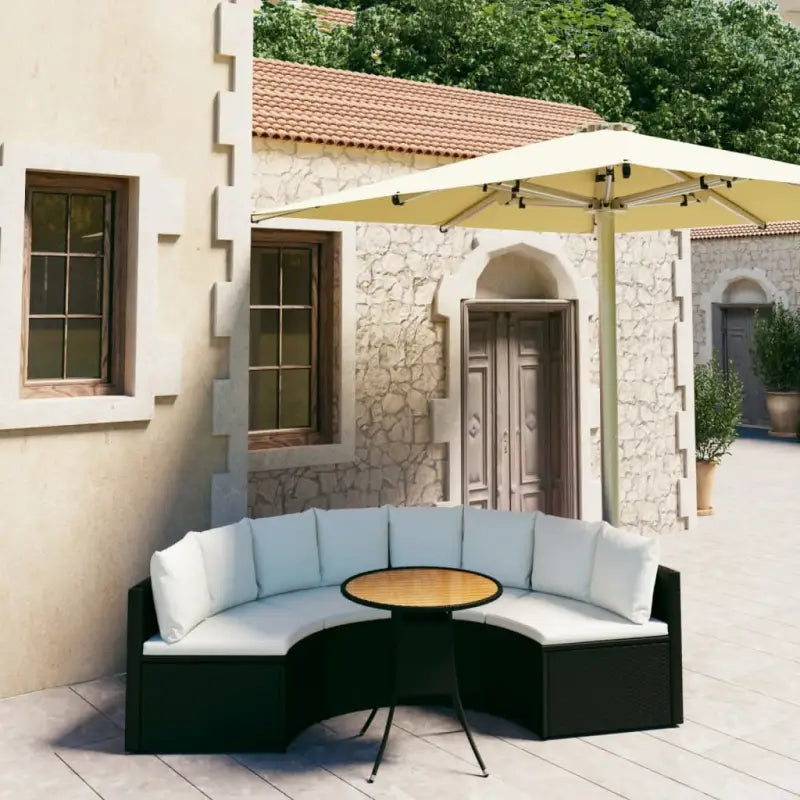 Poly rattan loungeset met gepoedercoat staal voor een ontspannen tuinhoek - Zwart en bruin - Tuinsets