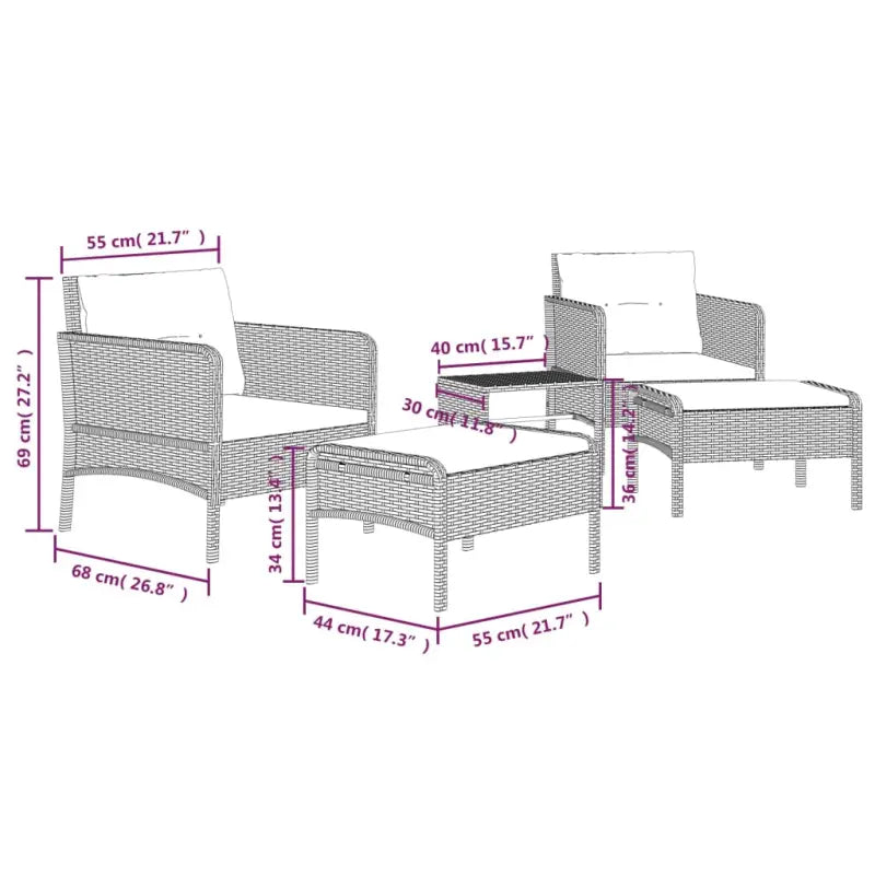 Poly rattan loungeset met metalen frame en diepte zitting voor buiten - Tuinsets