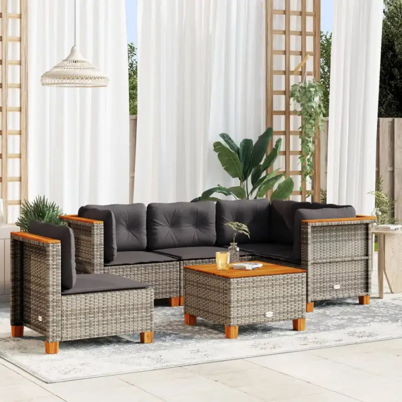 Poly rattan loungeset met natuurlijke olieafwerking en comfortabele zitervaring - Grijs / Met tafel / Dichtgeweven