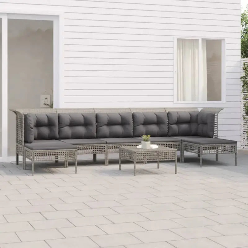 Poly rattan loungeset met rasterontwerp en comfortabele diepte zitting - 2x corner + 3x middle + 3x footrest - Tuinsets