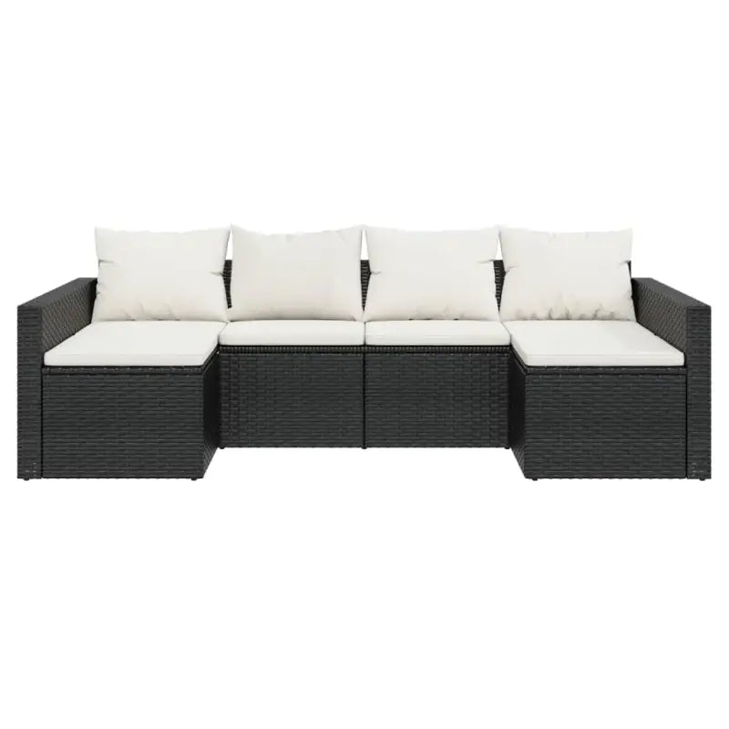 Poly rattan loungeset met U-vormige bank in zwart materiaal - Tuinsets