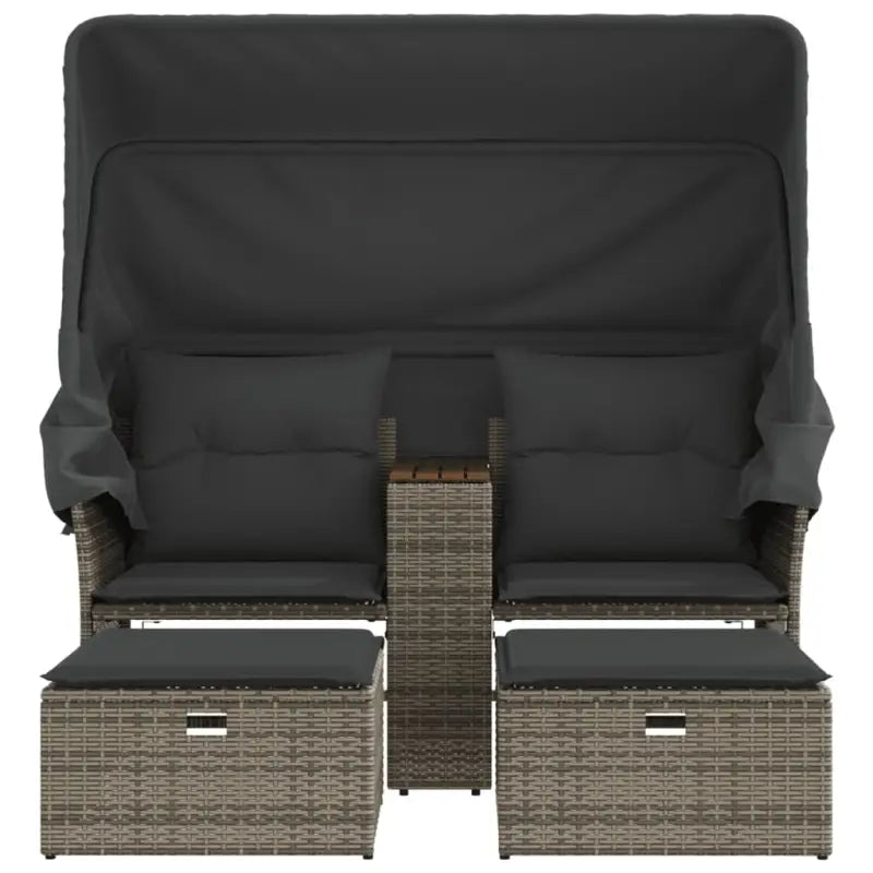 Poly Rattan Loungeset met Uitschuifbare Luifel en Wasbare Hoes - Loungebanken