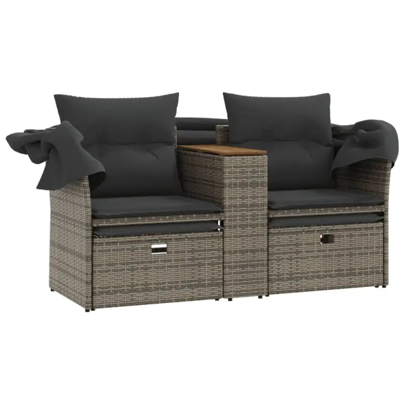 Poly Rattan Loungeset met Uitschuifbare Luifel en Wasbare Hoes - Loungebanken