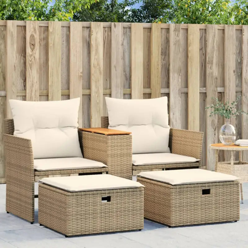 Poly Rattan Loungeset met Uitschuifbare Luifel en Wasbare Hoes - Beige / 1 / zonder luifel - Loungebanken