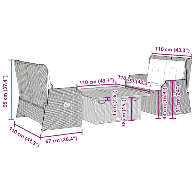Poly rattan loungeset met wasbare hoes voor een comfortabele zitervaring - Tuinsets