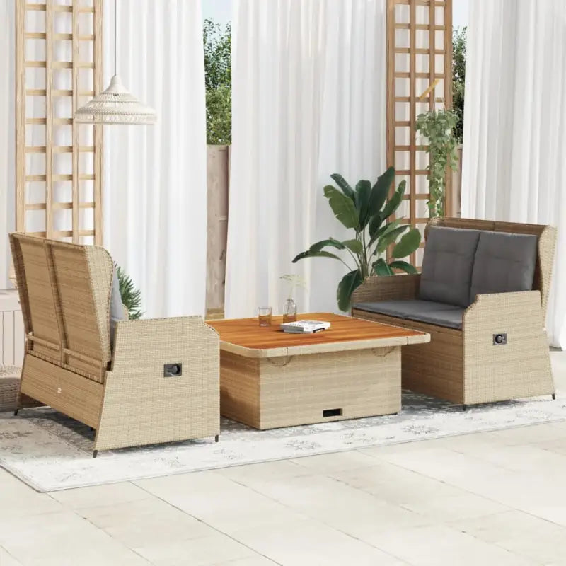 Poly rattan loungeset met wasbare hoes voor een comfortabele zitervaring - Beige en grijs / 110 x 110 x 40/71 cm