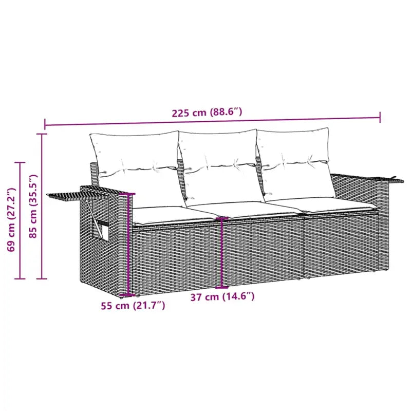 Poly rattan loungeset met waterdichte tas en gepoedercoat staal - Tuinsets