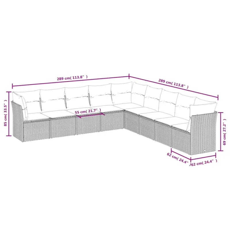 Poly rattan loungeset met waterdichte tas en gepoedercoat staal afmetingen - Tuinsets