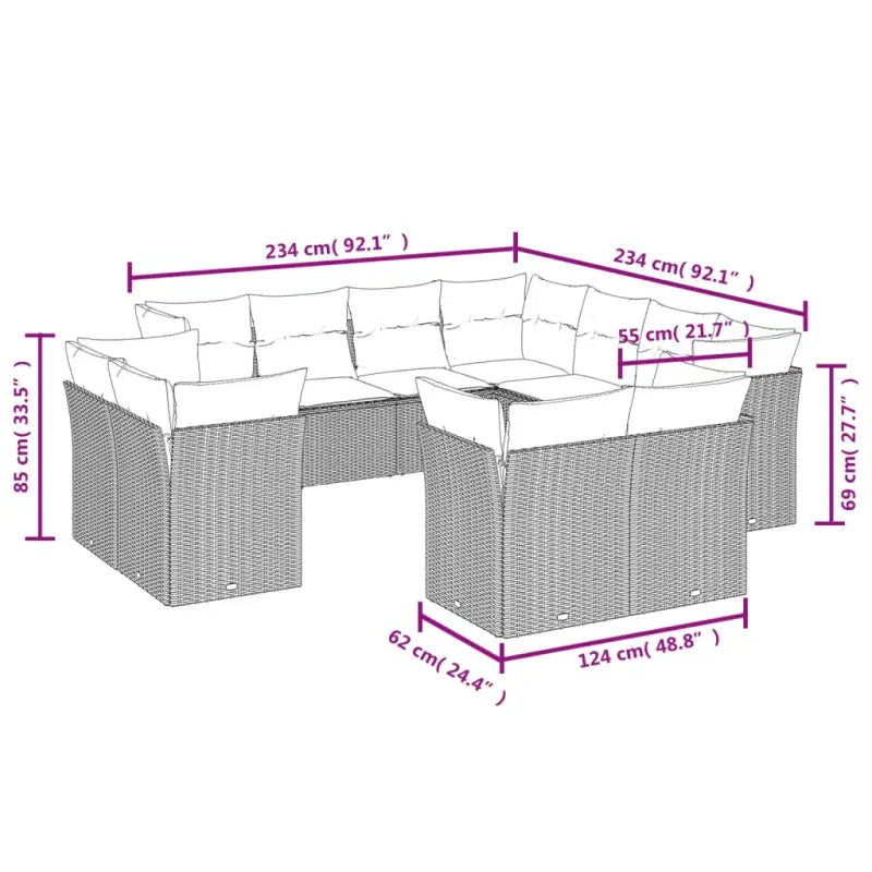 Poly Rattan Loungeset met Waterdichte Tas en Gepoedercoat Staal - Tuinsets
