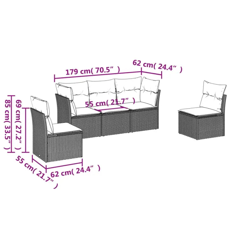 Poly Rattan Loungeset met Waterdichte Tas en Gepoedercoat Staal - Tuinsets