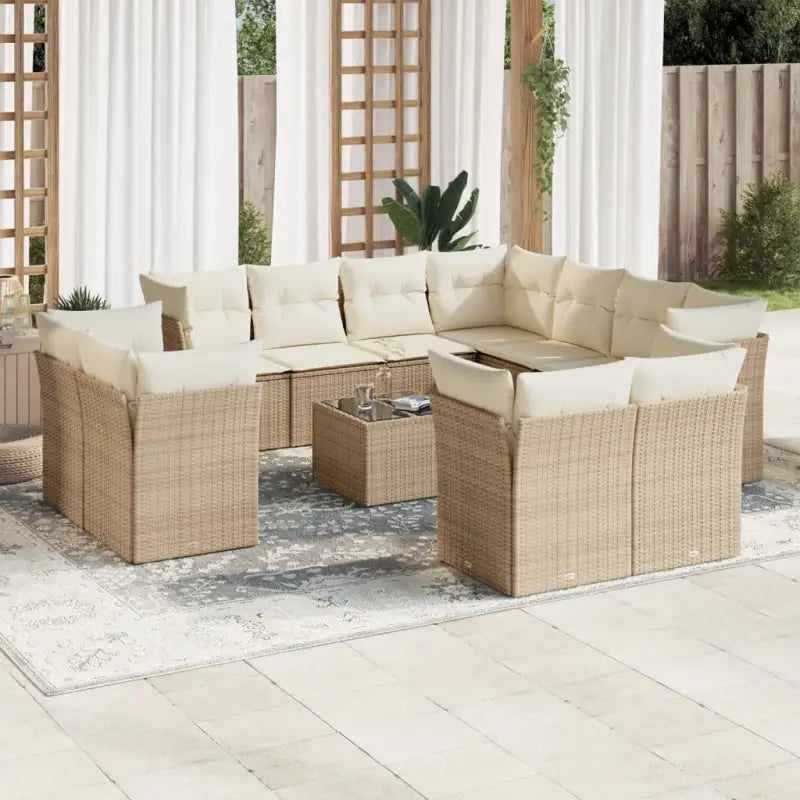 Poly Rattan Loungeset met Waterdichte Tas en Gepoedercoat Staal - beige en crèmekleurig / Met tafel - Tuinsets