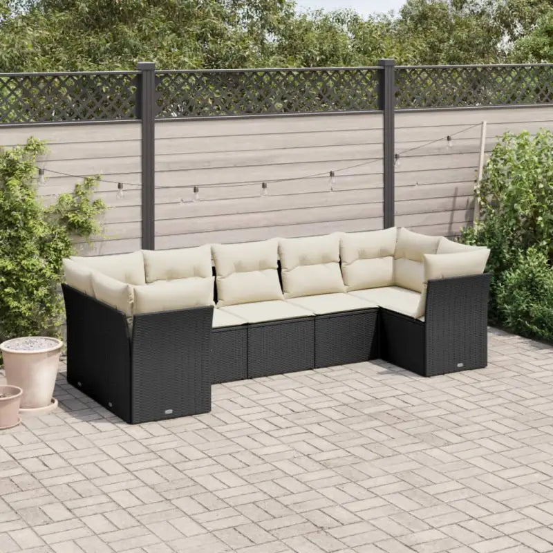 Poly Rattan Loungeset met Waterdichte Tas en Gepoedercoat Staal - Zwart en crème - Tuinsets