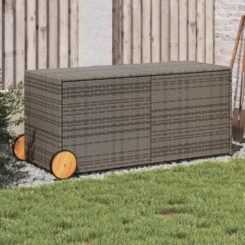Poly Rattan Opbergbox met Gepoedercoat Stalen Frame voor Buiten - Grijs / 127 x 55 x 56/59.5 cm - Opbergboxen