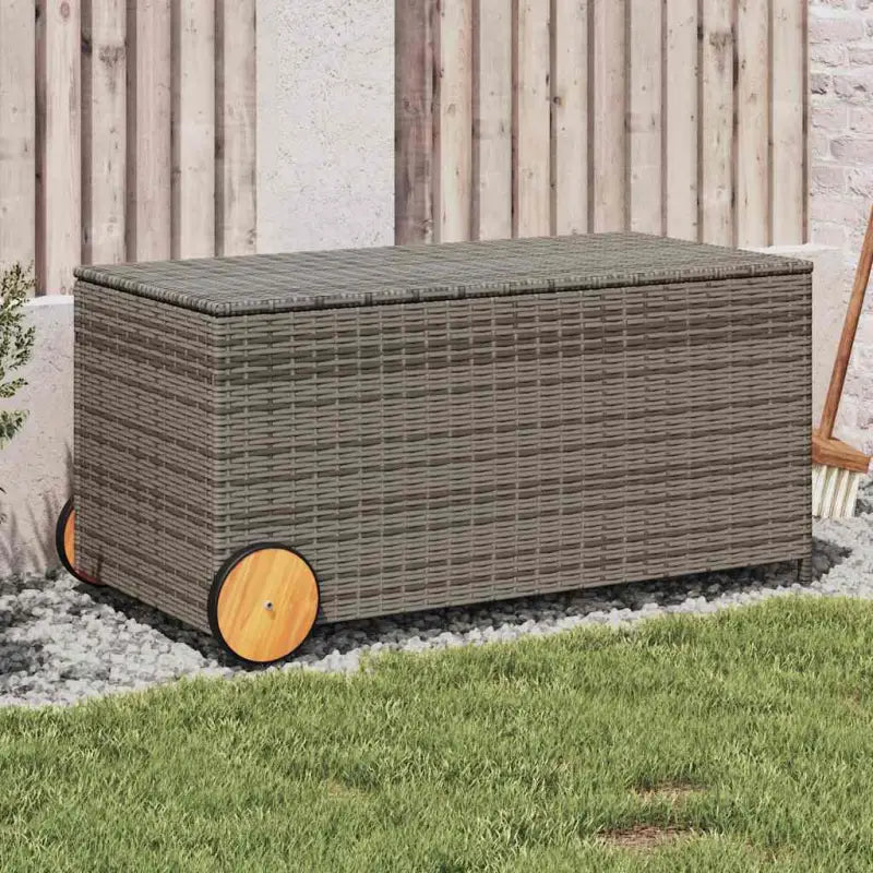 Poly Rattan Opbergbox met Gepoedercoat Stalen Frame voor Buiten - Grijs / 107 x 55 x 50/53 cm - Opbergboxen voor buiten