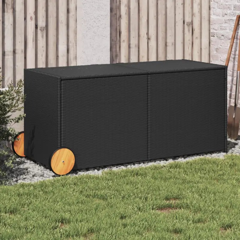 Poly Rattan Opbergbox met Gepoedercoat Stalen Frame voor Buiten - Zwart / 127 x 55 x 56/59.5 cm - Opbergboxen