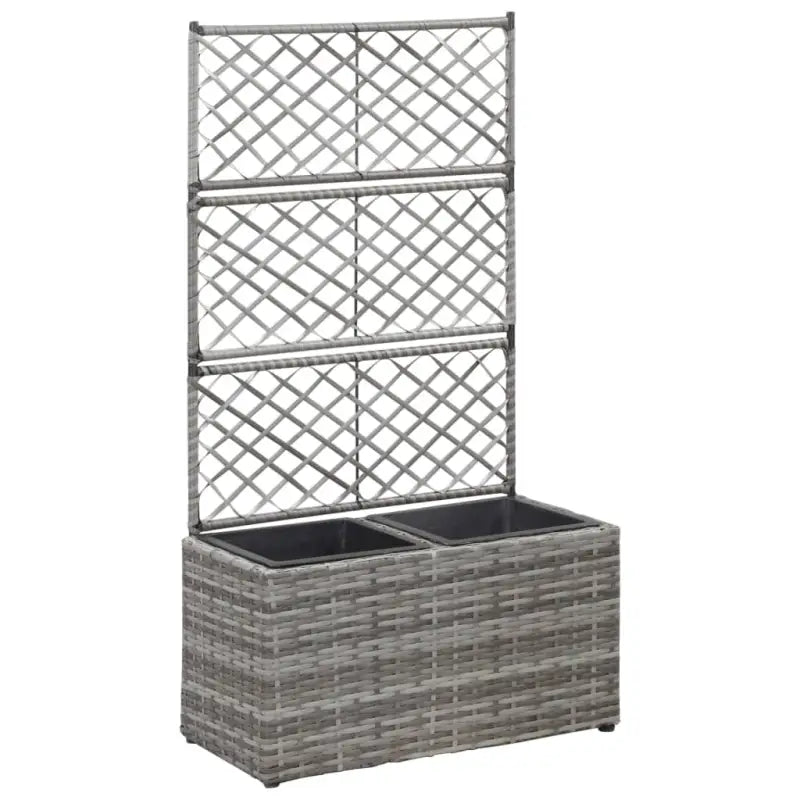 Poly rattan plantenbak met uitneembare potten en latwerk voor tuin - Grijs / 58 x 30 x 107 cm / 1 - Bloempotten &