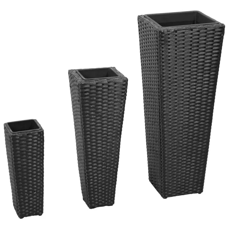 Poly rattan plantenbakken met verschillende maten en stalen frame - Zwart / 3 - Bloempotten & plantenbakken