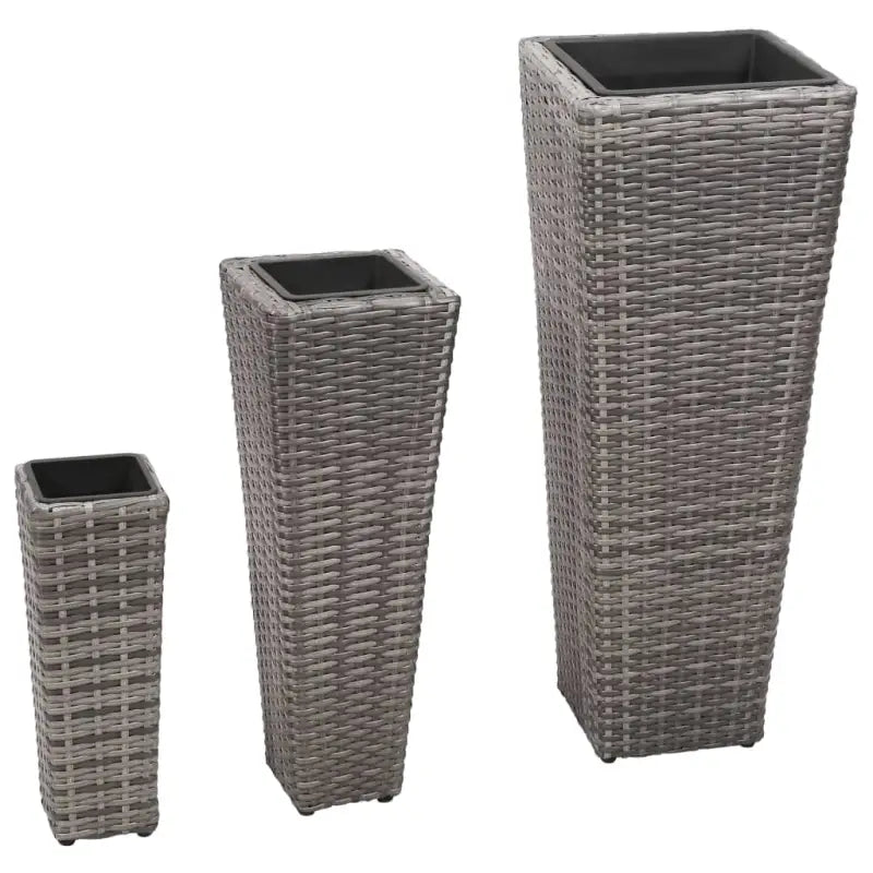 Poly rattan plantenbakken met verschillende maten en stalen frame - Grijs / 3 - Bloempotten & plantenbakken