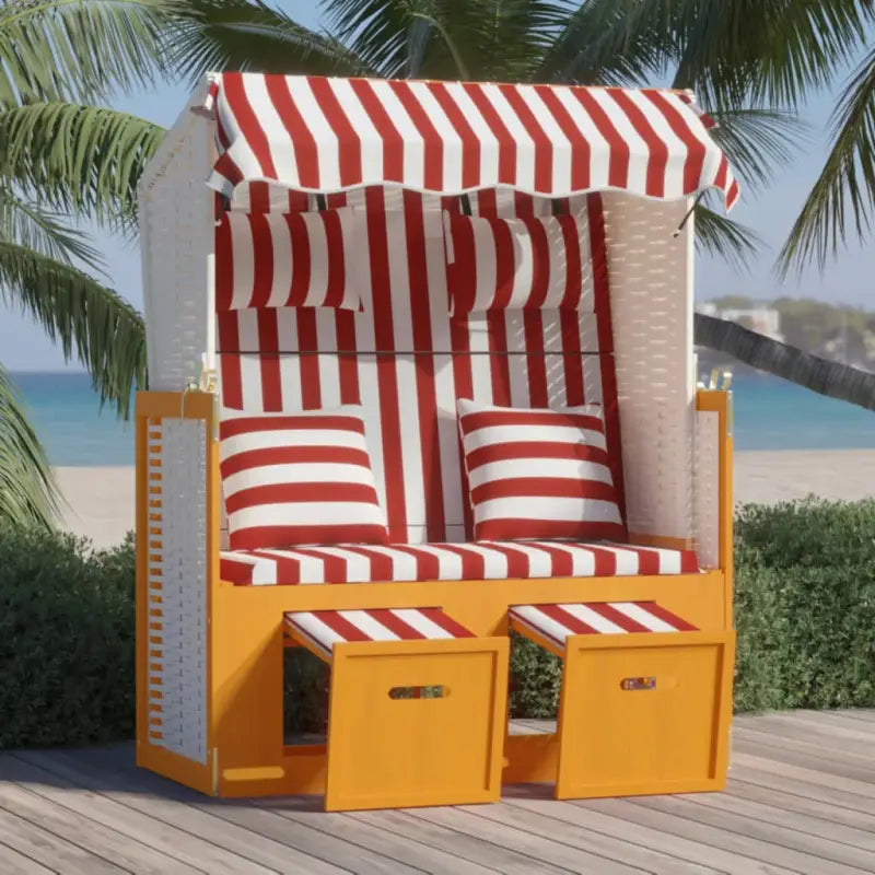 Poly Rattan Strandstoel Biedt Comfortabele Zitervaring voor Strand en Tuin - Rood en wit / 1 - Ligstoelen