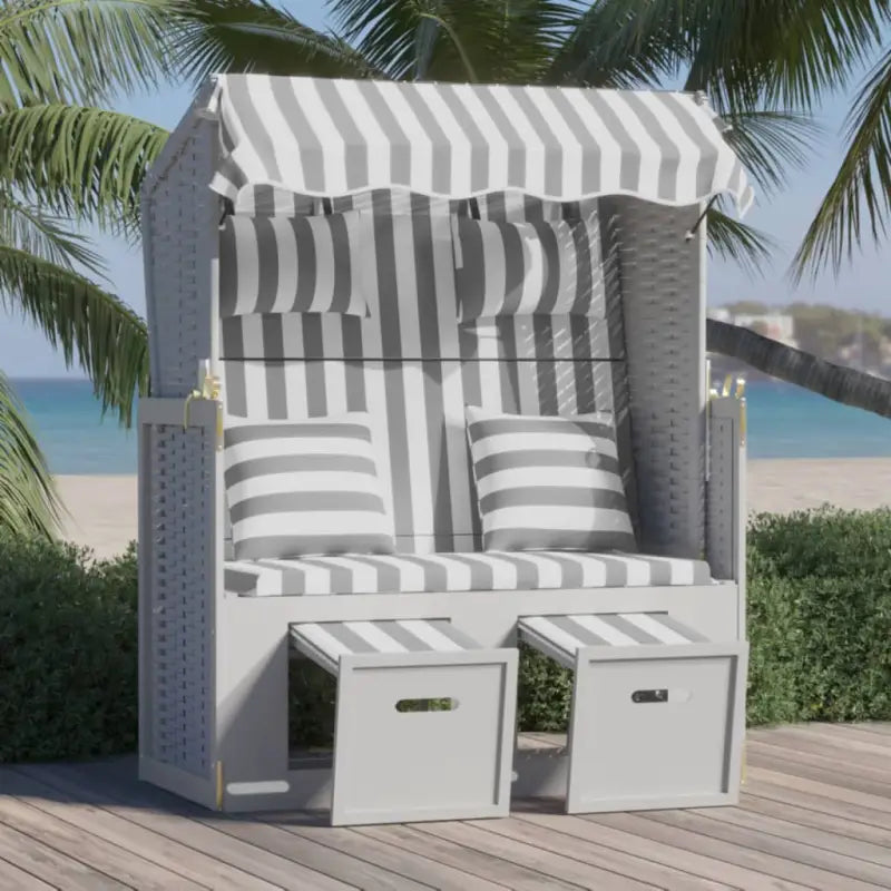 Poly Rattan Strandstoel Biedt Comfortabele Zitervaring voor Strand en Tuin - Grijs en wit / 1 - Ligstoelen