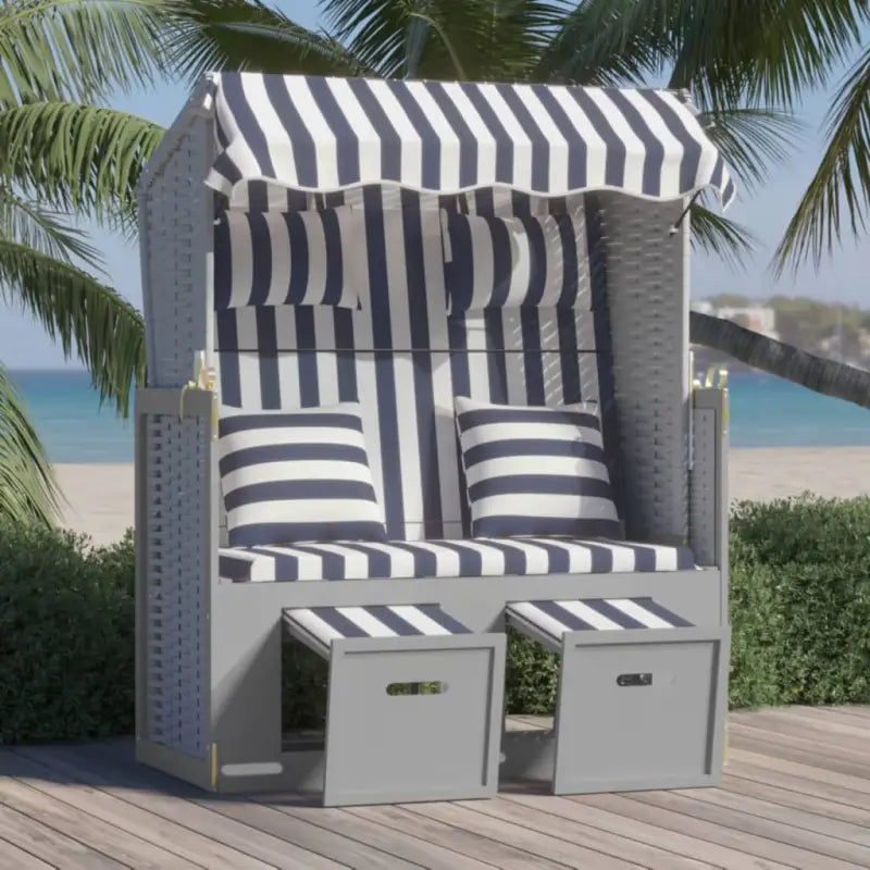Poly Rattan Strandstoel Biedt Comfortabele Zitervaring voor Strand en Tuin - Blauw en wit / 1 - Ligstoelen