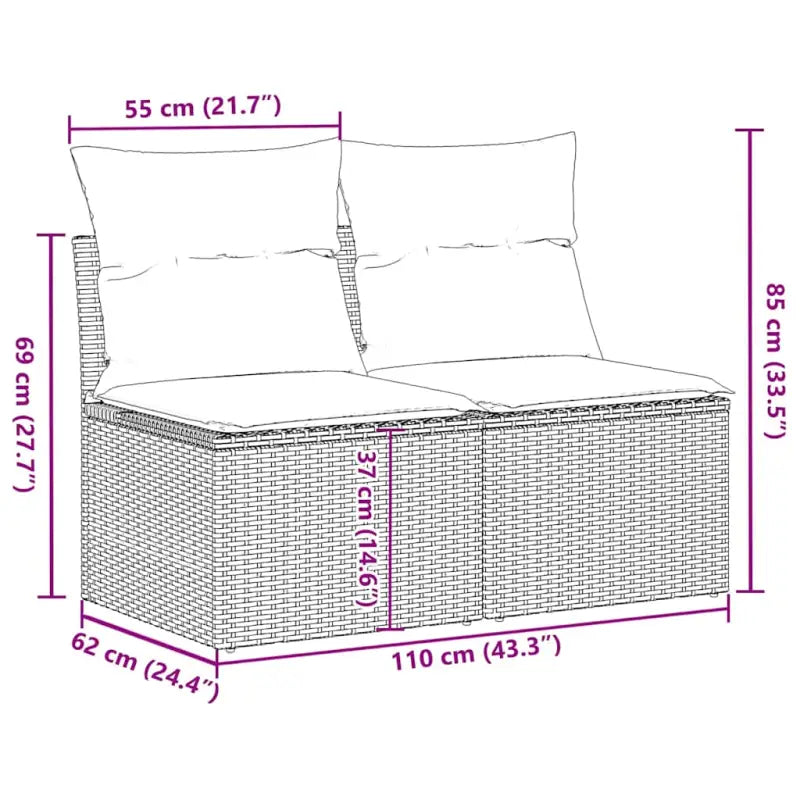 Poly Rattan Tuinbank met Waterdichte Tas en Wasbare Hoezen - Tuinsets
