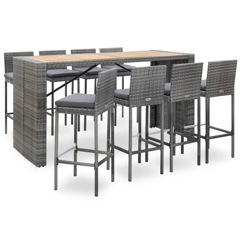 Poly Rattan Tuinbarset met Massief Acaciahout voor buitengebruik - Grijs / Ja - Tuinsets