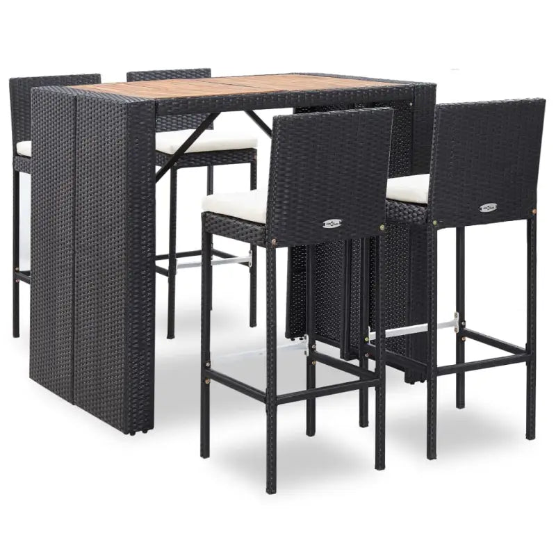 Poly Rattan Tuinbarset met Massief Acaciahout voor buitengebruik - Zwart / Ja - Tuinsets