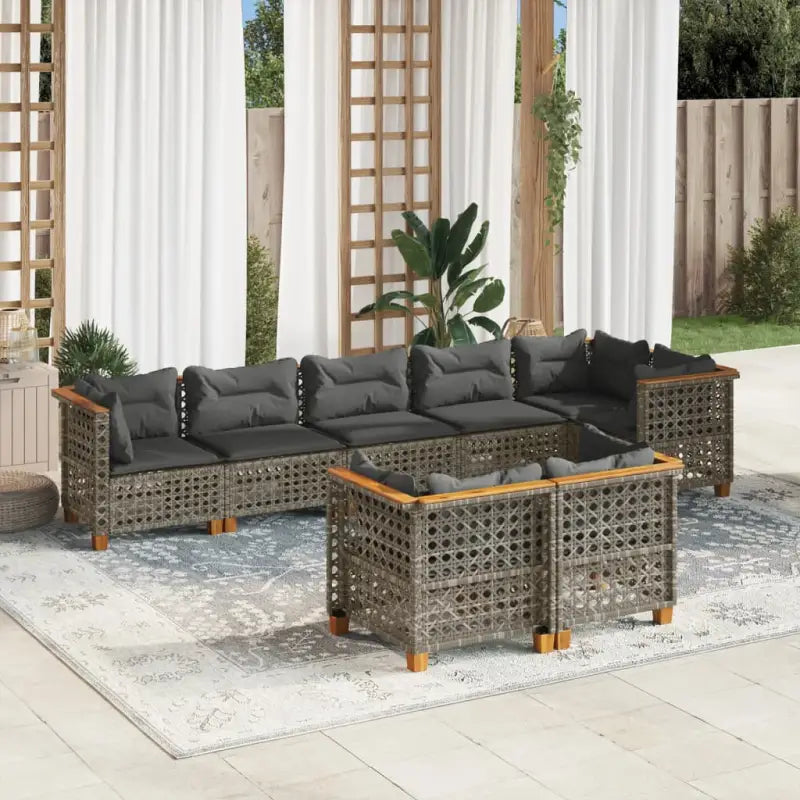 Poly rattan tuininset met natuurlijke olieafwerking en comfortabele zitervaring - Grijs / Zonder tafel / gat weven