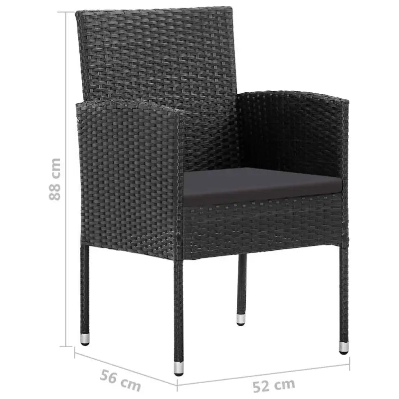 Poly rattan tuinset in zwart materiaal met staal voor buitengebruik - Zwart / 140 cm tafellengte - Tuinsets