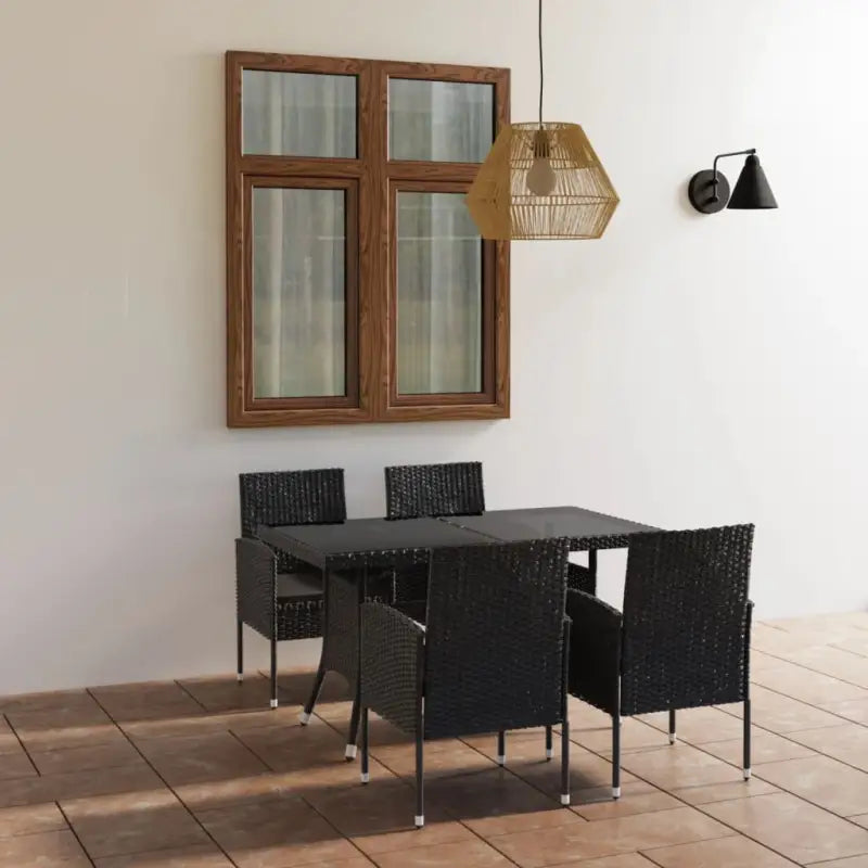 Poly Rattan Tuinset in Zwart met Stalen Frame voor Buitengebruik - Zwart / 140 cm tafellengte - Tuinsets
