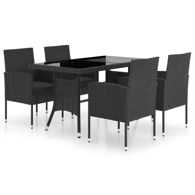 Poly Rattan Tuinset in Zwart met Stalen Frame voor Buitengebruik - Tuinsets