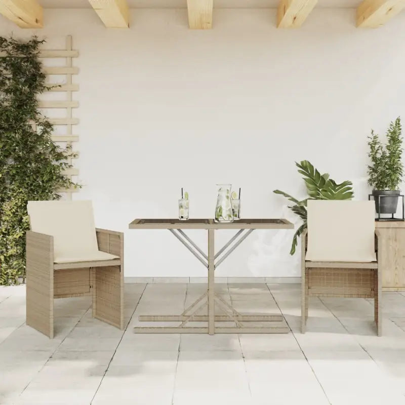 Poly rattan tuinset met comfortabele zitervaring en wasbare hoes - beige en crèmekleurig / Glas - Tuinsets