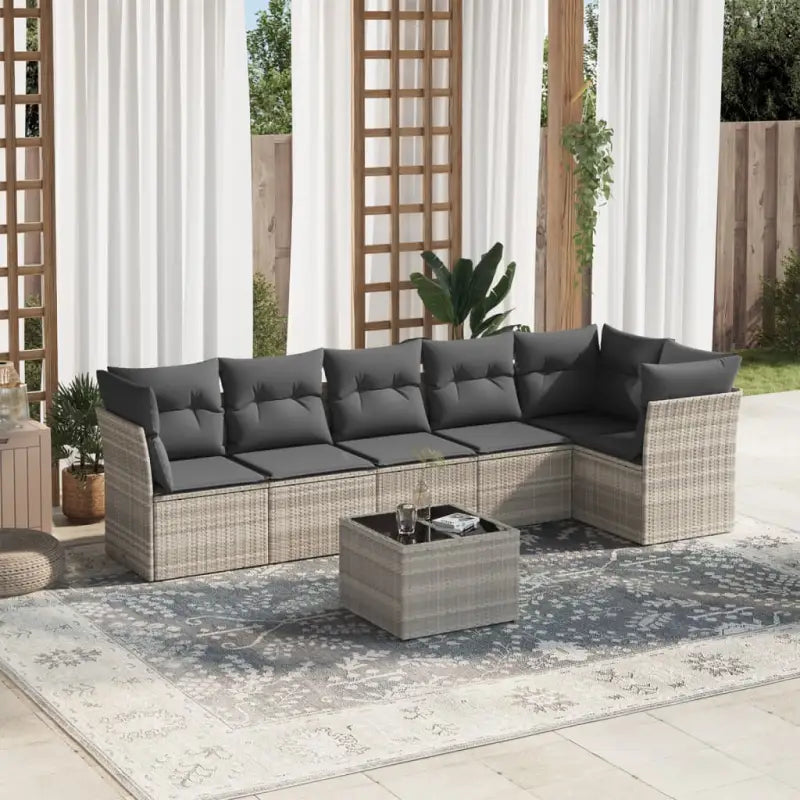 Poly Rattan Tuinset met Gepoedercoat Staal en Waterdichte Tas - Lichtgrijs / Met tafel - Tuinsets