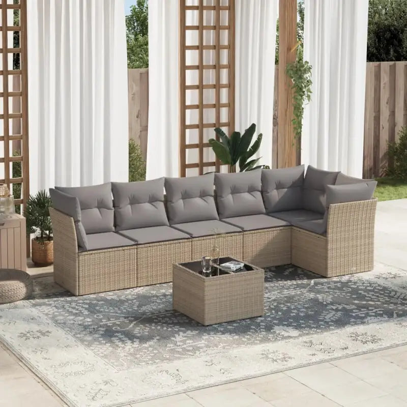 Poly Rattan Tuinset met Gepoedercoat Staal en Waterdichte Tas - Beige en grijs / Met tafel - Tuinsets