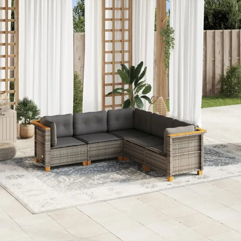 Poly Rattan Tuinset met Natuurlijke Olieafwerking en Comfortabele Zitervaring - Grijs / Zonder tafel / Dichtgeweven