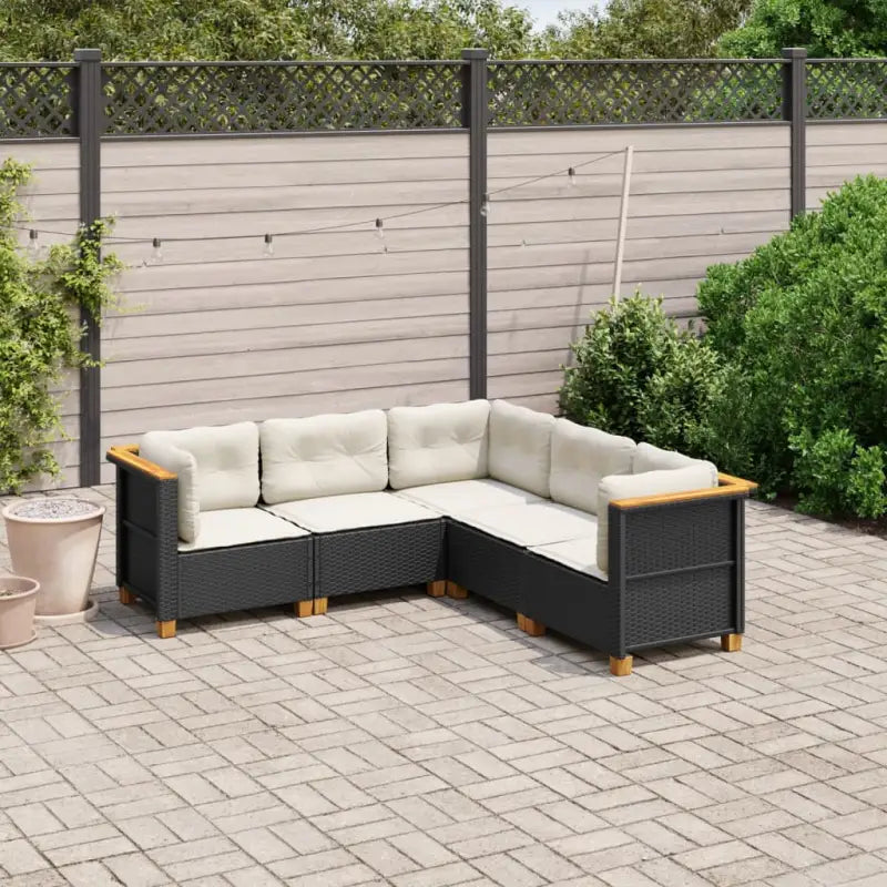 Poly Rattan Tuinset met Natuurlijke Olieafwerking en Comfortabele Zitervaring - Zwart / Zonder tafel / Dichtgeweven