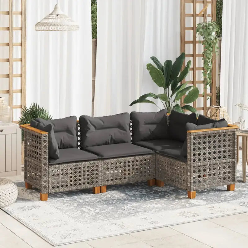 Poly Rattan Tuinset met Natuurlijke Olieafwerking en Comfortabele Zitervaring - Grijs / Zonder tafel / gat weven