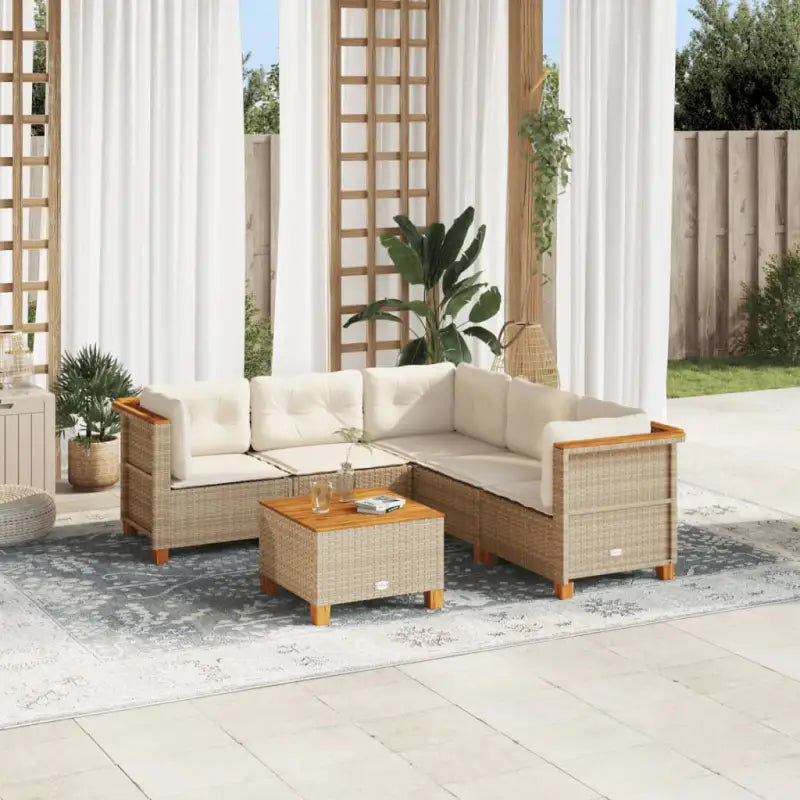 Poly Rattan Tuinset met Natuurlijke Olieafwerking en Comfortabele Zitervaring - Beige / Met tafel / Dichtgeweven