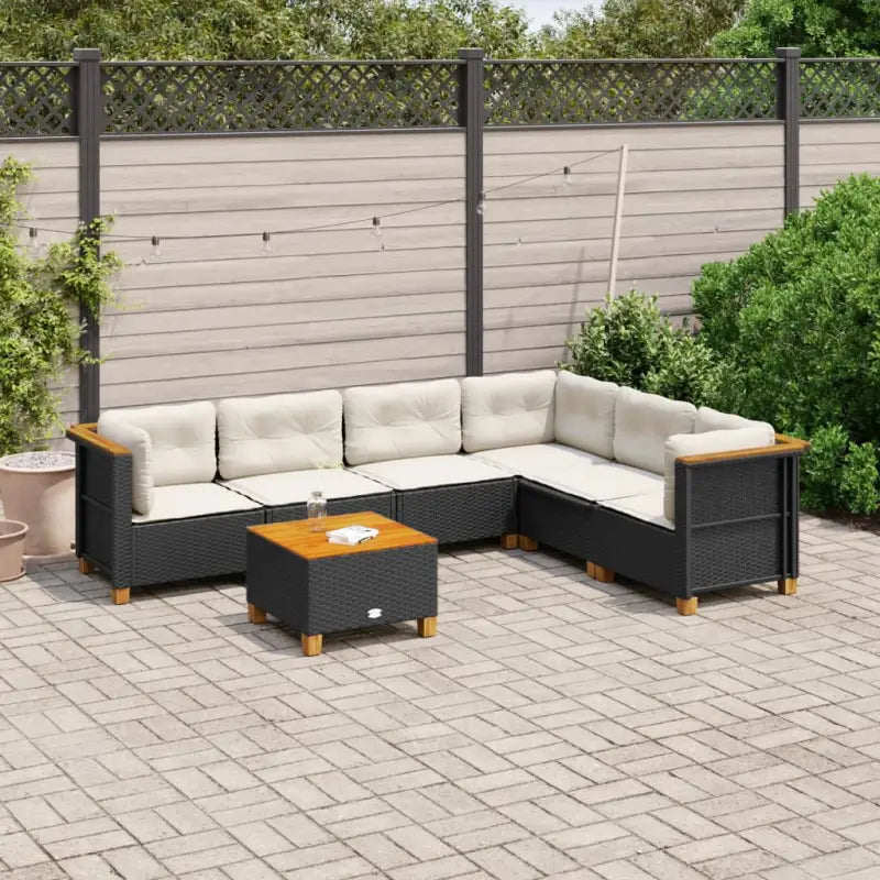 Poly Rattan Tuinset met Natuurlijke Olieafwerking voor Comfortabele Zitervaring - Zwart / Met tafel / Dichtgeweven