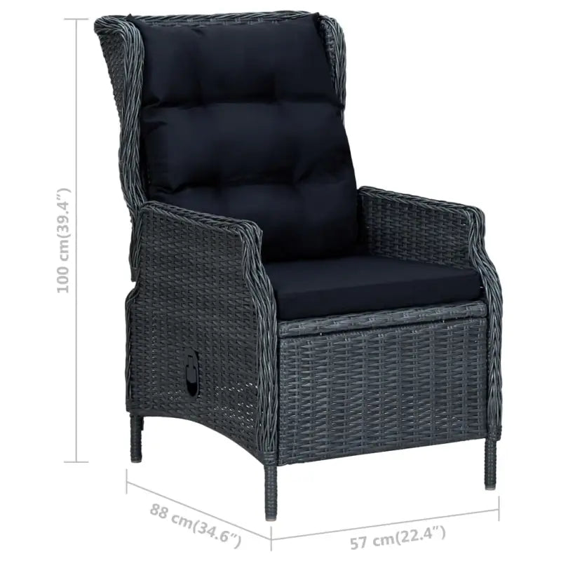 Poly rattan tuinset met verstelbare stoelen en mooie afmetingen - Donkergrijs - Tuinsets