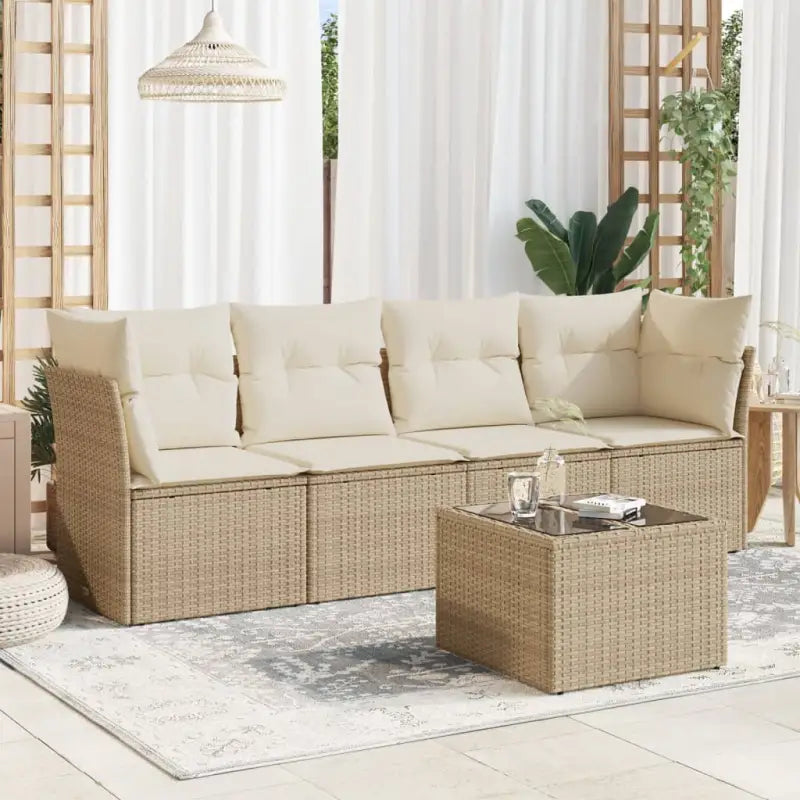 Poly Rattan Tuinset met Waterdichte Tas en Gepoedercoat Staal - beige en crèmekleurig / Met tafel - Tuinsets