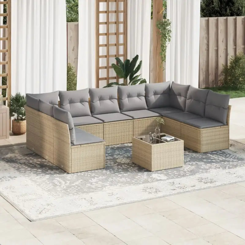 Poly Rattan Tuinset met Waterdichte Tas en Gepoedercoat Staal - Beige en grijs / Met tafel - Tuinsets