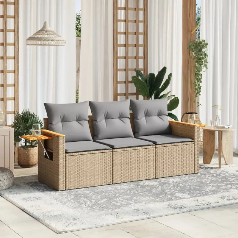 Poly Rattan Tuinset met Waterdichte Tas en Wasbare Hoezen - Beige en grijs / Zonder tafel - Tuinsets