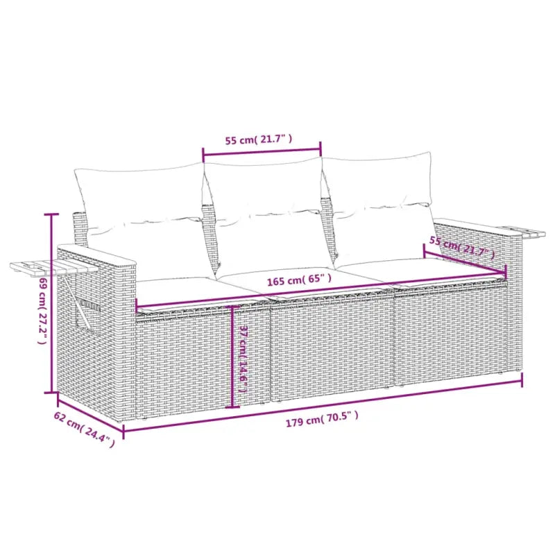 Poly Rattan Tuinset met Waterdichte Tas en Wasbare Hoezen - Tuinsets