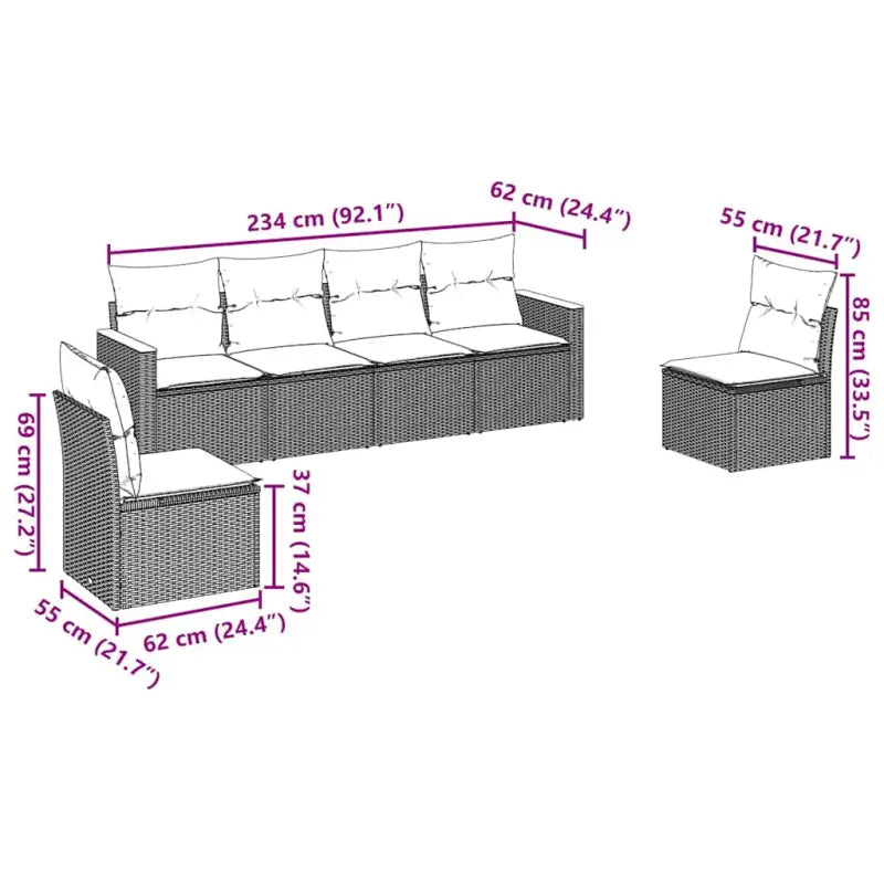 Poly Rattan Tuinset met Waterdichte Tas en Wasbare Hoezen - Tuinsets